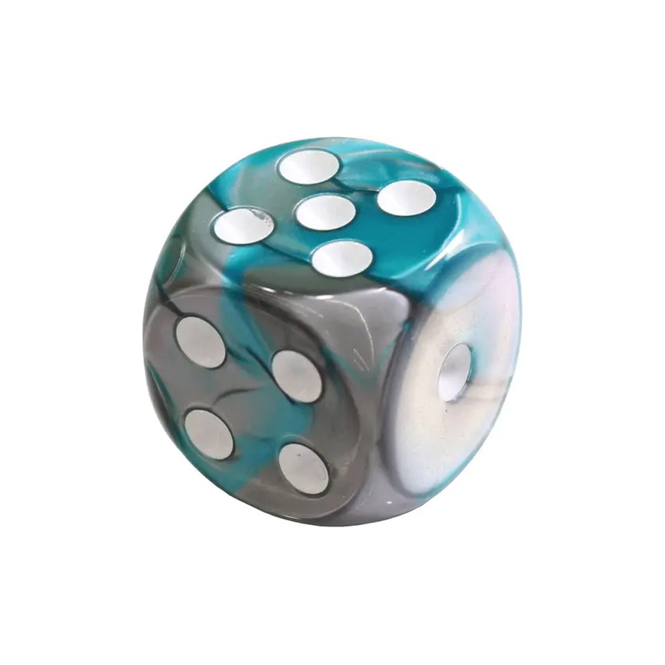 16mm Round Corner Deluxe Dice - Gray & Teal With White Dots