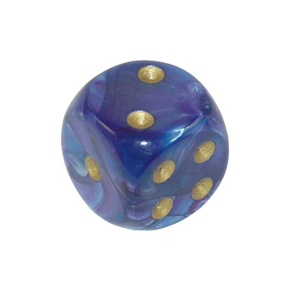 16mm Round Corner Deluxe Dice - Purple & Blue With Gold Dots