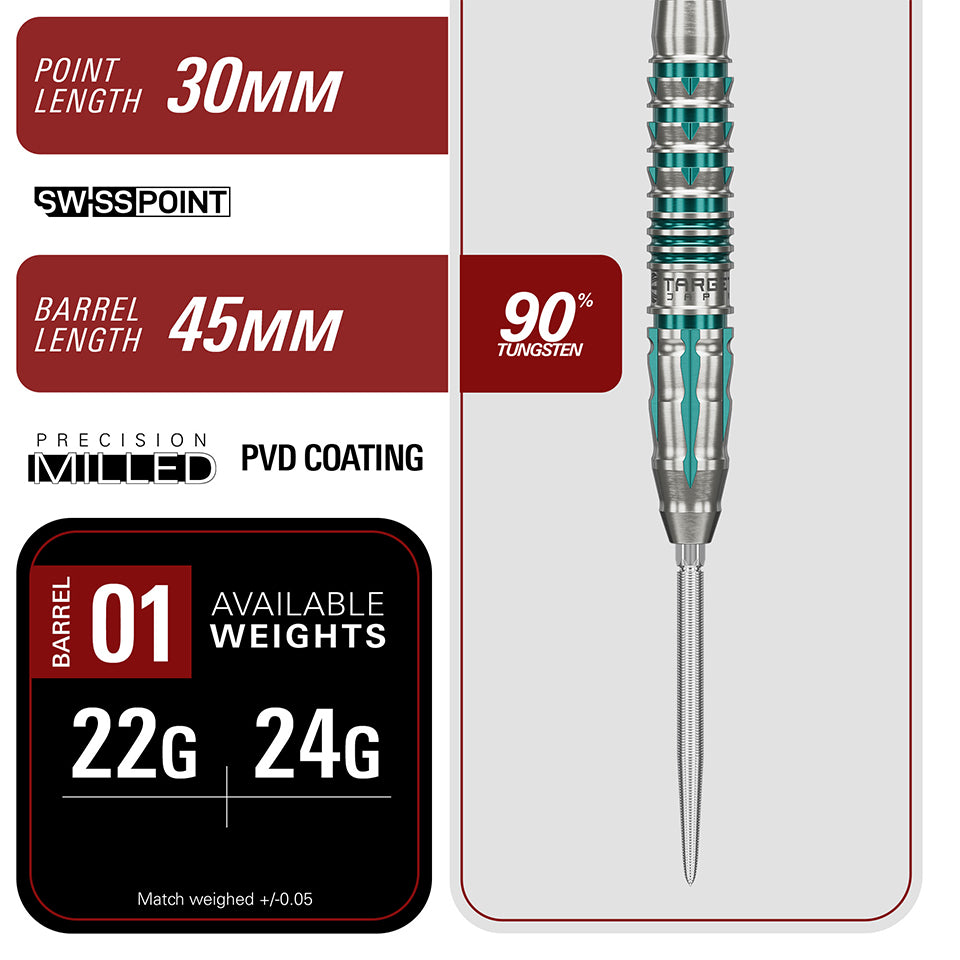 Target Black Marque Pierce Swiss Point Steel Tip Darts - 22gm