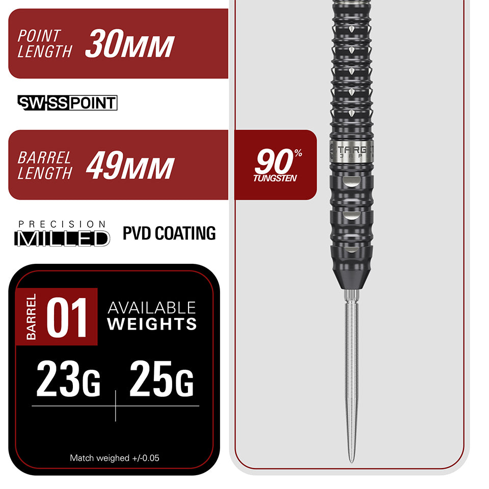 Target Black Marque Eclipse Swiss Point Steel Tip Darts - 23gm