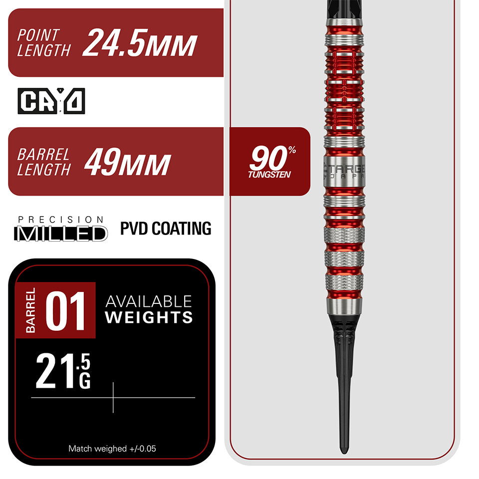 Target Black Marque Spinel Soft Tip Darts - 21.5gm