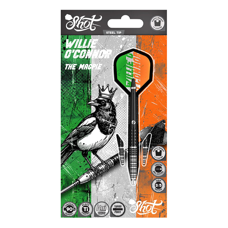 Shot Pro Series Willie O'Connor Magpie Turbo Point Steel Tip Darts - 23gm