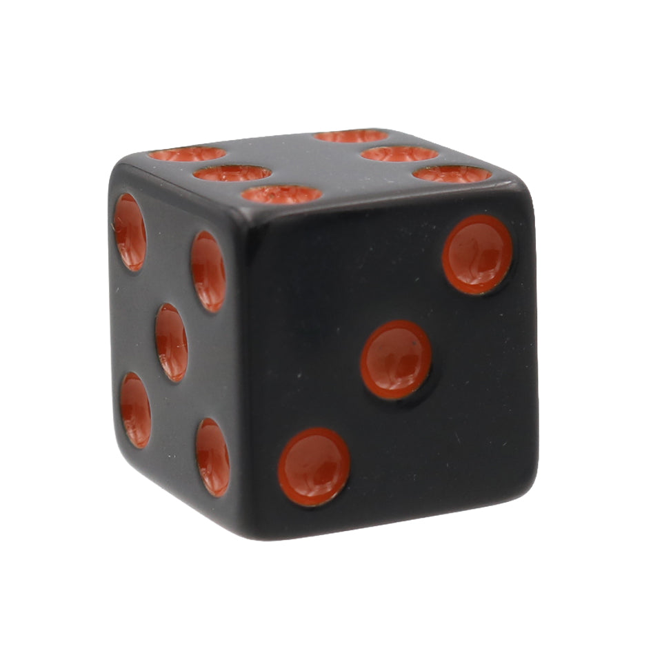 16mm Square Corner Dice -  Black With Orange Dots