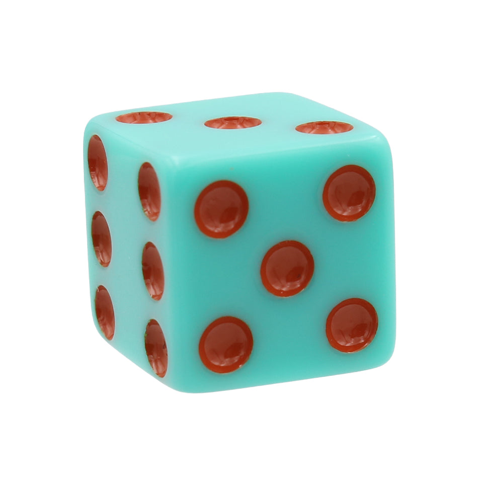 16mm Square Corner Dice -  Teal With Orange Dots