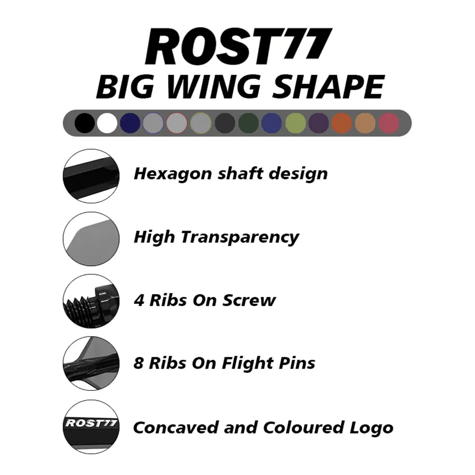 Cuesoul Rost 77 Integrated Dart Flights - Big Wing Black (L) 33mm
