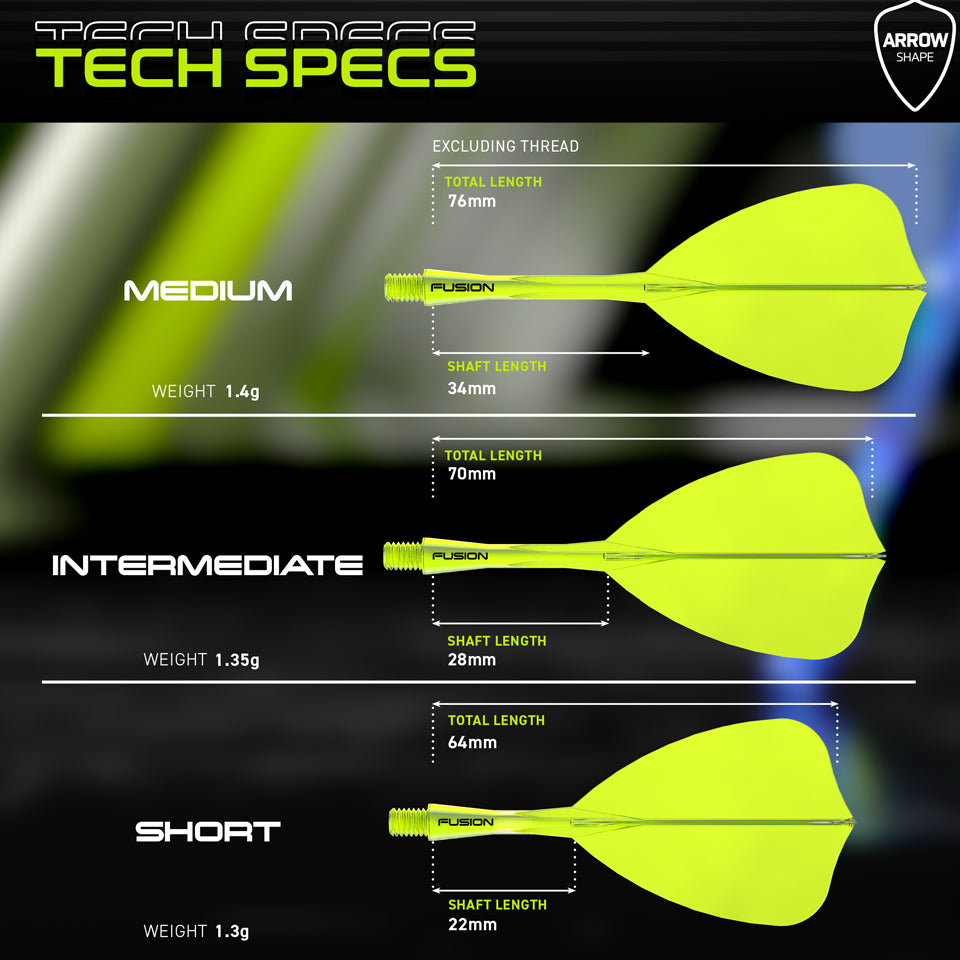 Winmau Fusion Integrated Flight & Shaft System - Arrow Short Transparent Yellow
