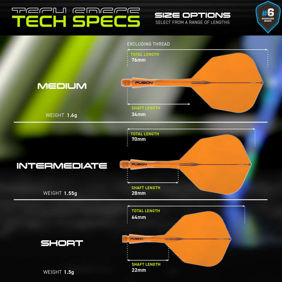 Winmau Fusion Integrated Flight & Shaft System - No6 Intermediate Neon Orange