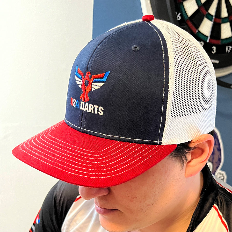 USA Darts Richardson 112 Snapback Trucker Hat - Red, White, Navy