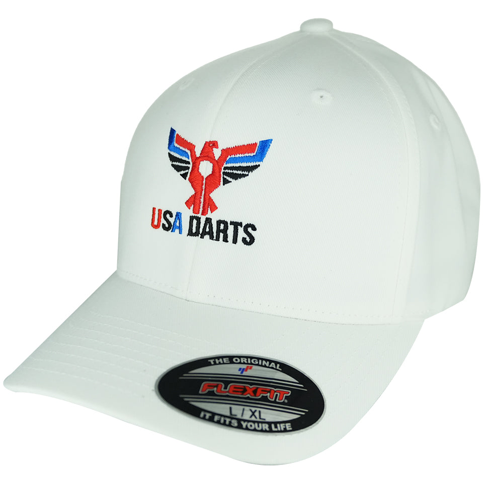 USA Darts Flexfit 6277 Wooly Combed Hat - White L/XL