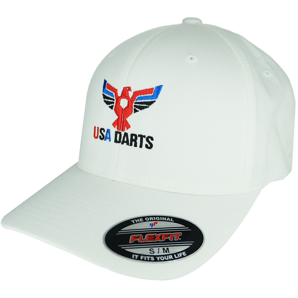 USA Darts Flexfit 6277 Wooly Combed Hat - White S/M