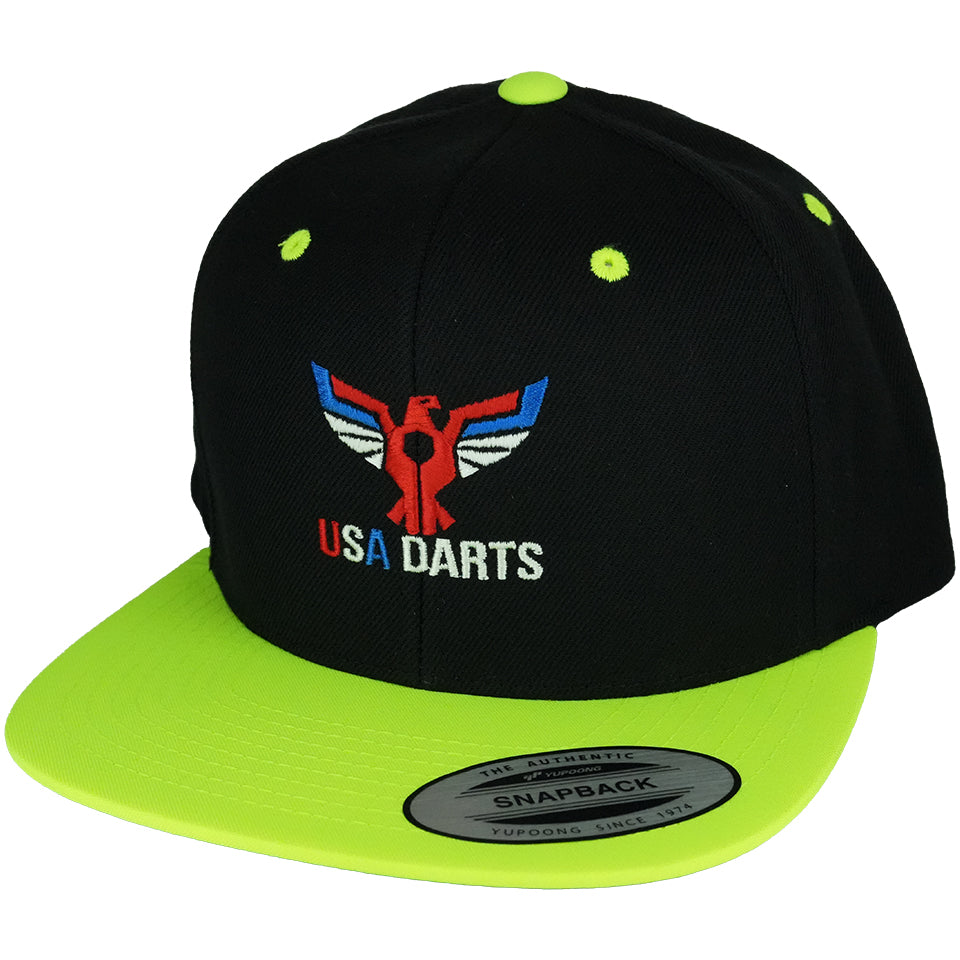 USA Darts Yupoong 6089 Snapback Hat - Black/Neon Green