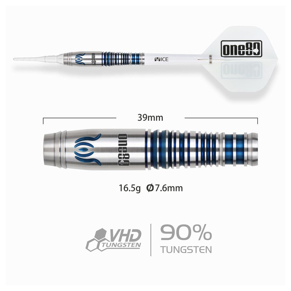 One80 Mari Komori Moon Jelly ll Soft Tip Darts - 16.5gm Blue