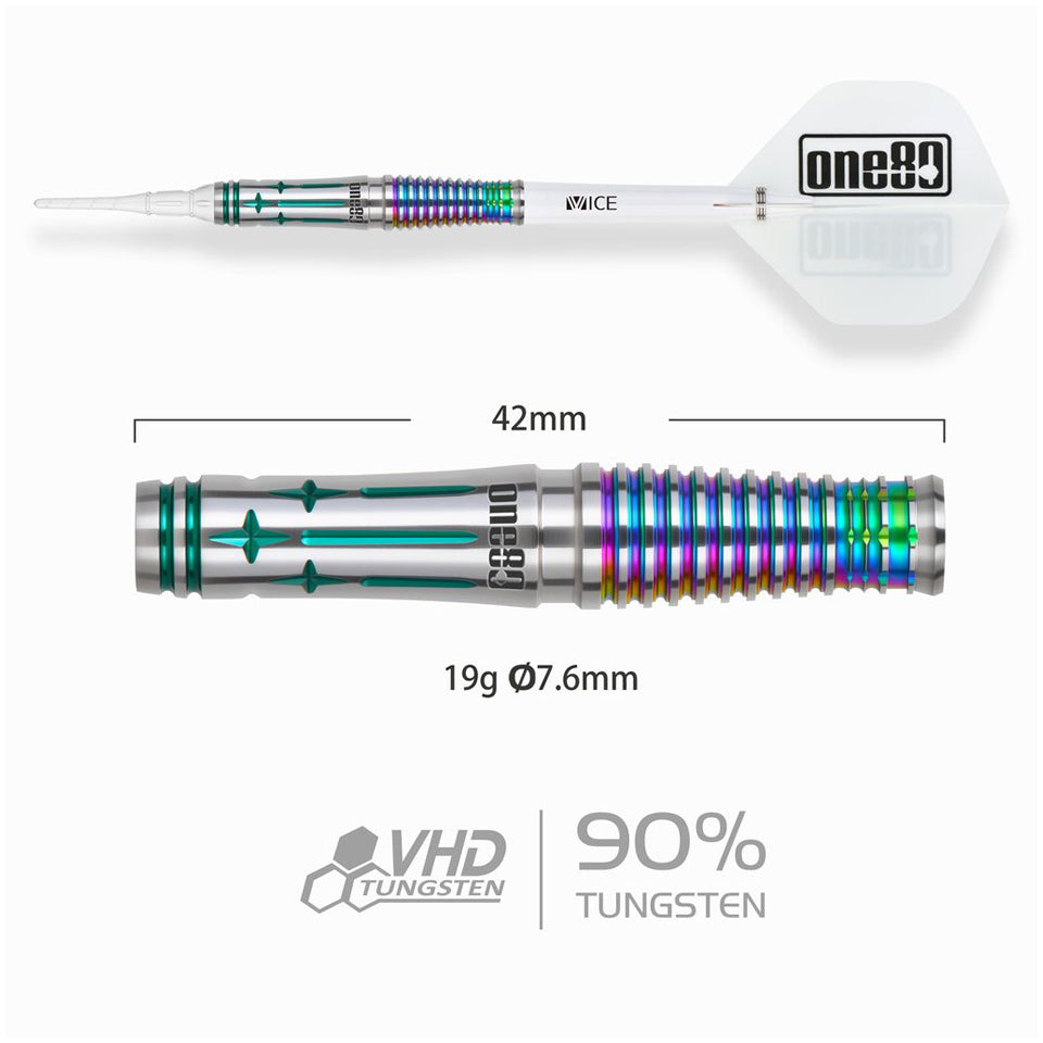 One80 Saori Miyamoto Rebirth lll Soft Tip Darts - 19gm Rainbow