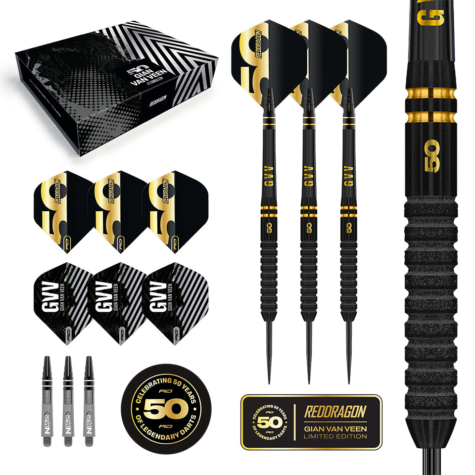 Red Dragon Gian Van Veen 50 Year Limited Edition Steel Tip Darts - 21g
