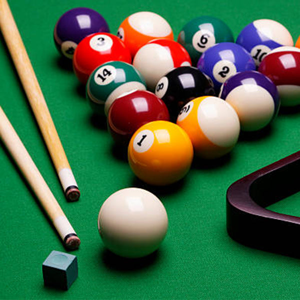 Billiards Table with Cue and Pool Balls