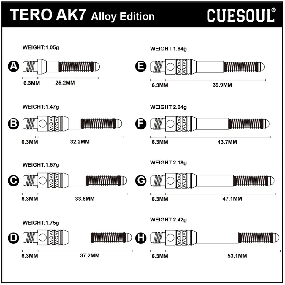 Cuesoul Tero AK7 Aluminum Dart Shafts - A 25mm Black