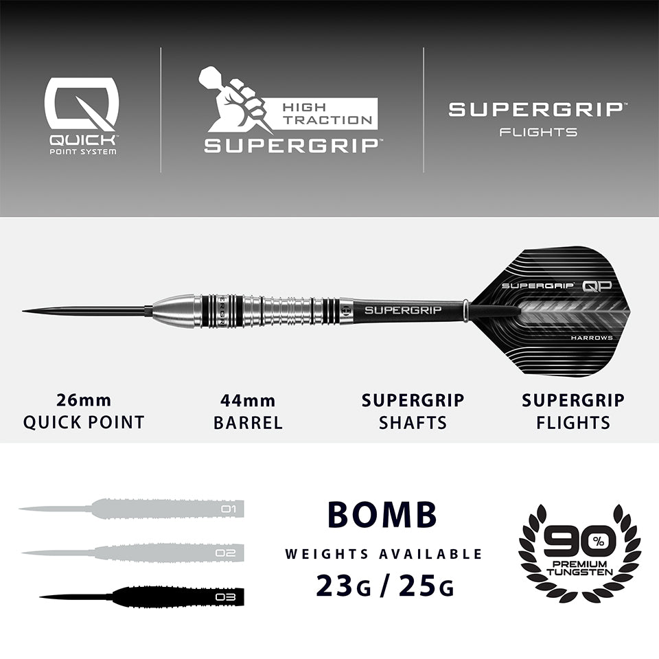 Harrows Supergrip QP Bomb Steel Tip Darts - 23gm