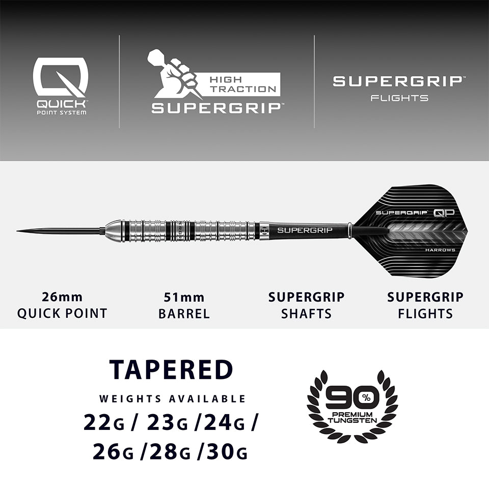 Harrows Supergrip QP Tapered Quick Point Steel Tip Darts - 28gm