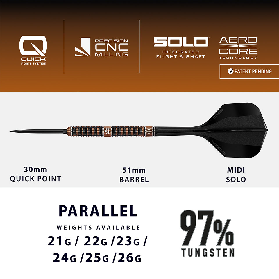 Harrows Wolfram Trinity Quick Point Steel Tip Darts - 22gm