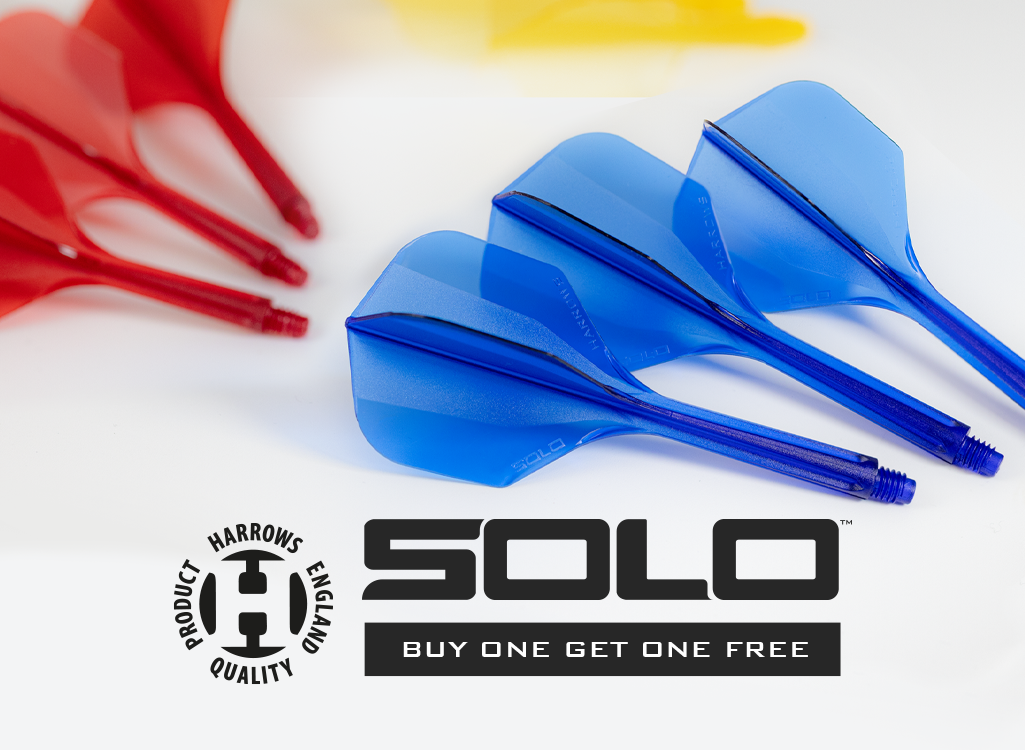 Blue darts with red and yellow accents on a white background, featuring the Solo brand logo.