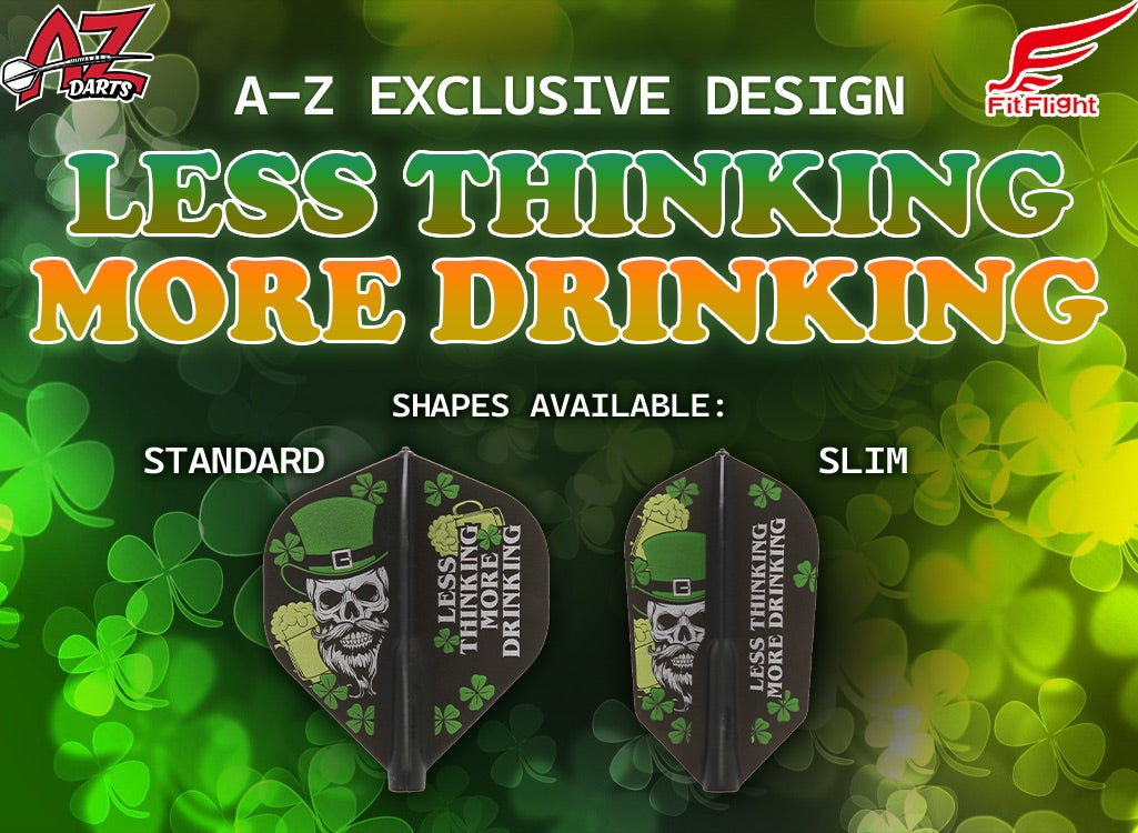 A-Z Darts promotional graphic with dart shapes and text on a green background with shamrocks.