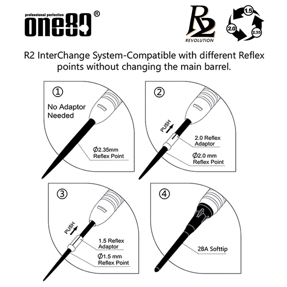 One80 R2 Reverse Steel Tip Darts - 24gm