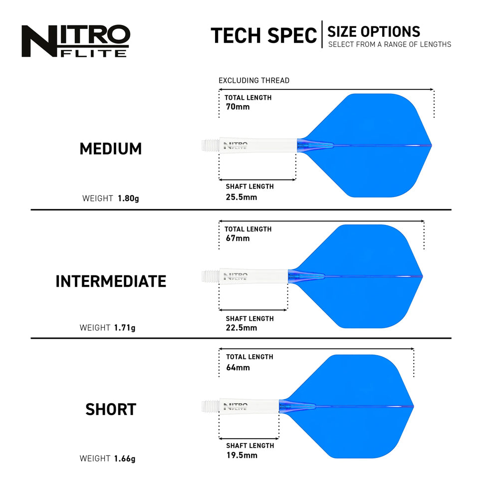 Red Dragon Nitro Flite Integrated Flight and Shaft System - No2 Short White & Blue
