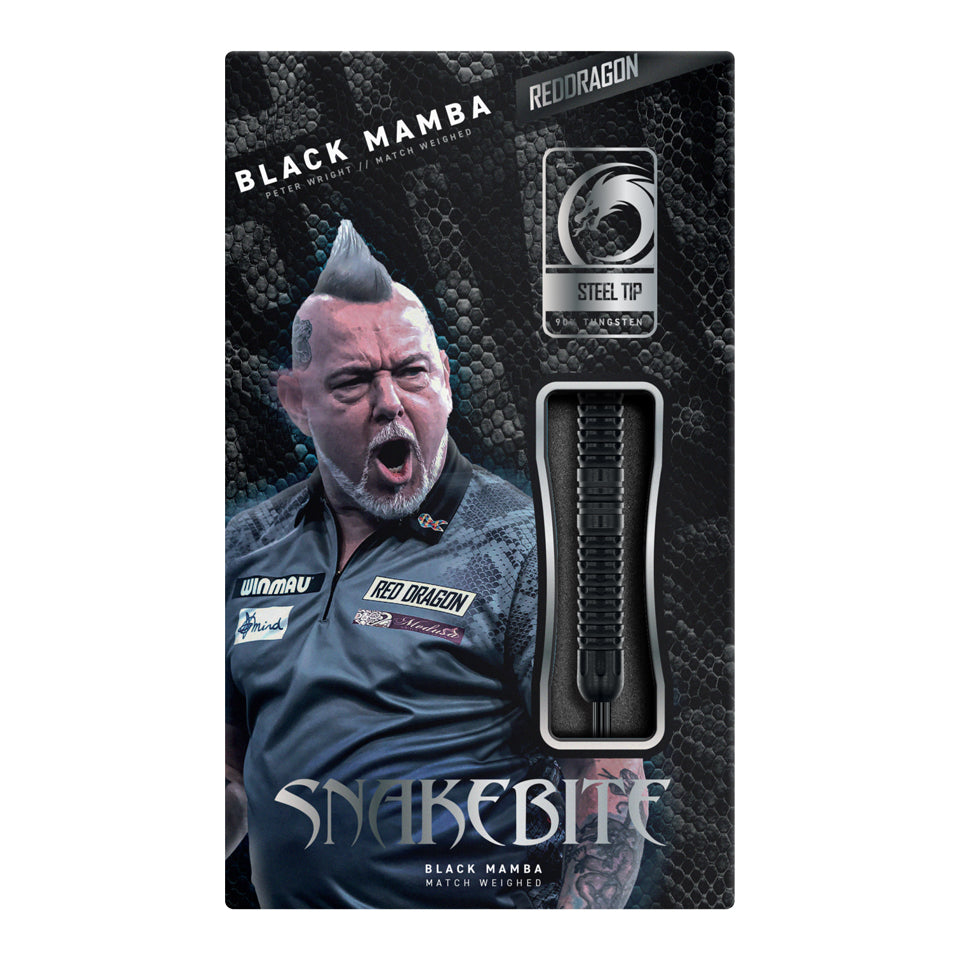 Red Dragon Peter Wright Black Mamba Steel Tip Darts - 22gm