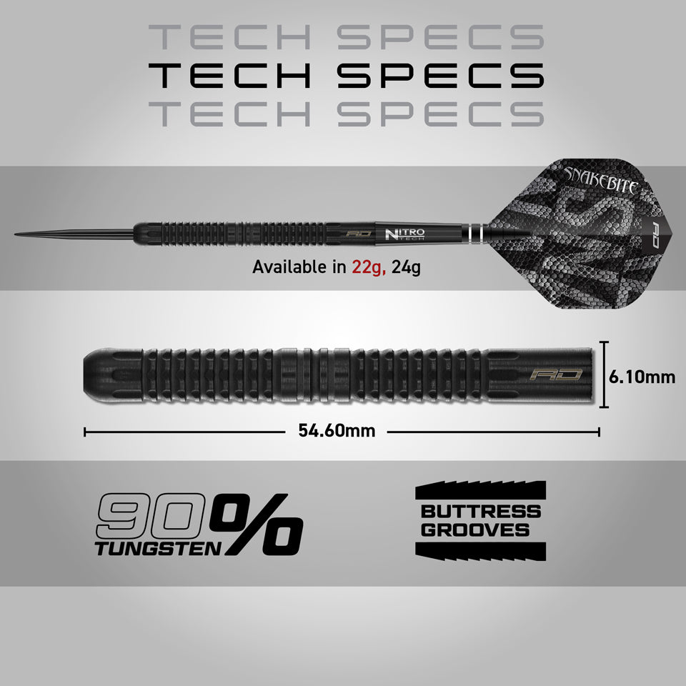 Red Dragon Peter Wright Black Mamba Steel Tip Darts - 22gm
