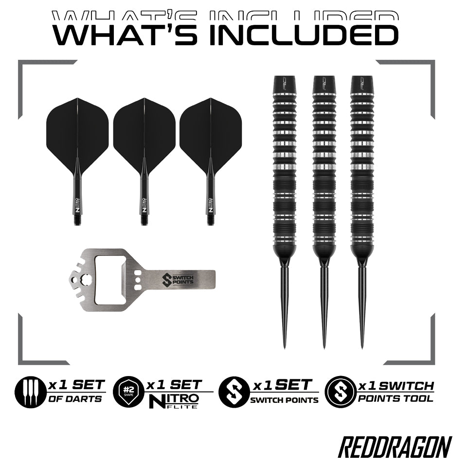 Red Dragon Sable 01 Parallel Switch Point Steel Tip Darts - 23gm