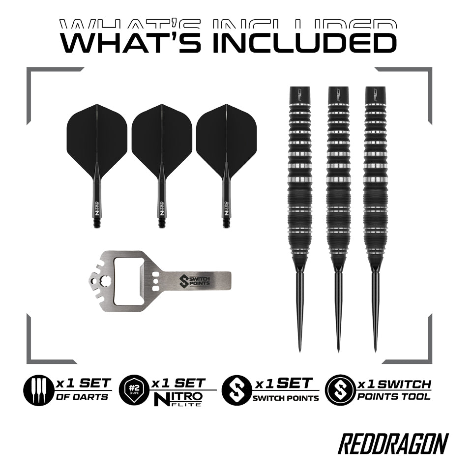 Red Dragon Sable 02 Torpedo Switch Point Steel Tip Darts - 23gm