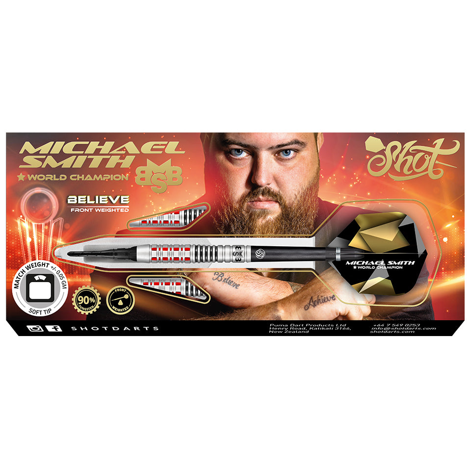 Shot Michael Smith Believe Soft Tip Darts - 20gm