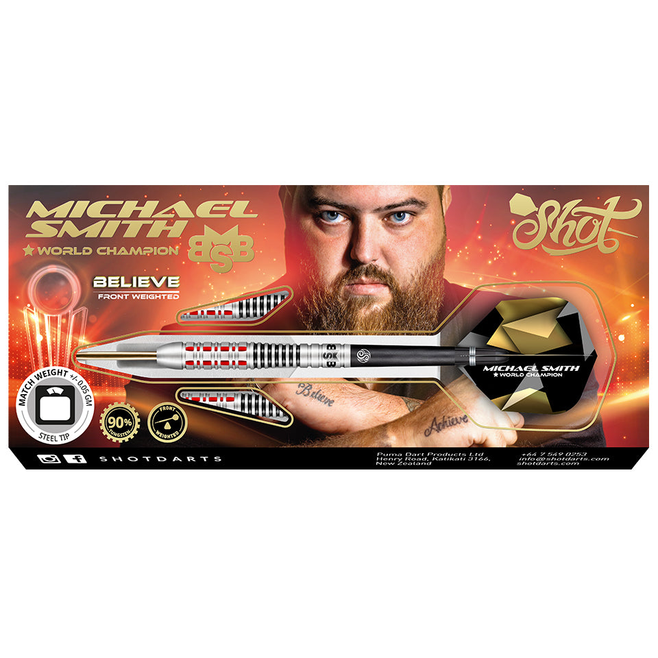 Shot Michael Smith Believe Steel Tip Darts - 22gm