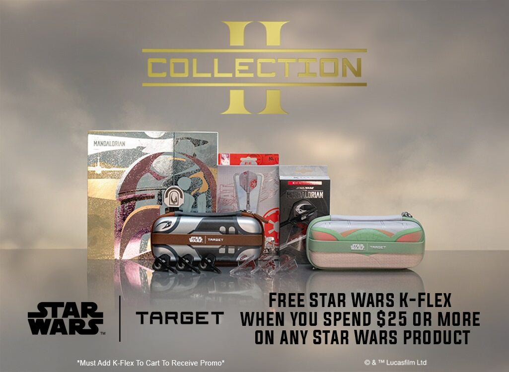 Star Wars products on a reflective surface with 'Collection II' branding and Target offer text.