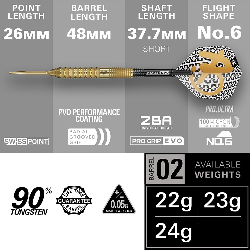 Target Bolide Envy 02 Swiss Point Steel Tip Darts - 22gm