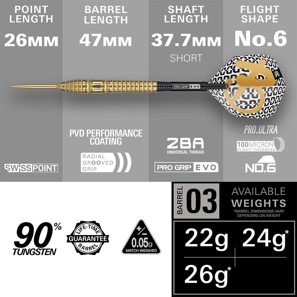 Target Bolide Envy 03 Swiss Point Steel Tip Darts - 22gm