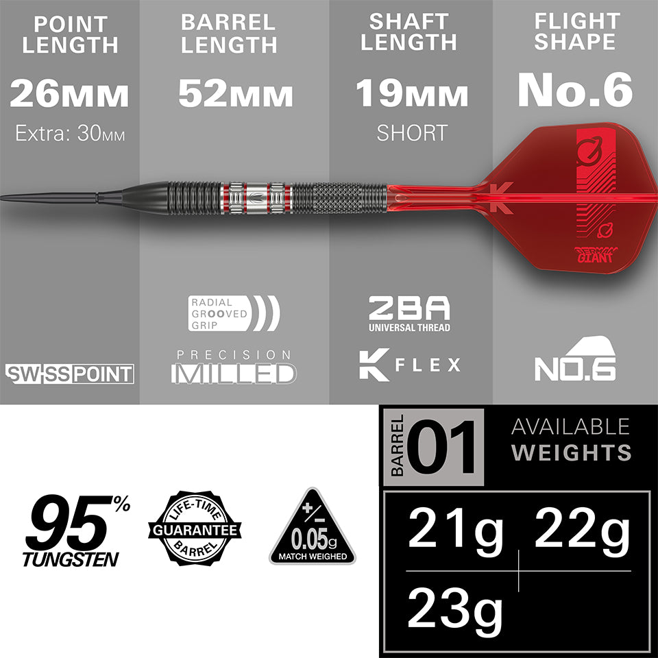 Target Gabriel Clemens 95k Swiss Point Steel Tip Darts - 21gm