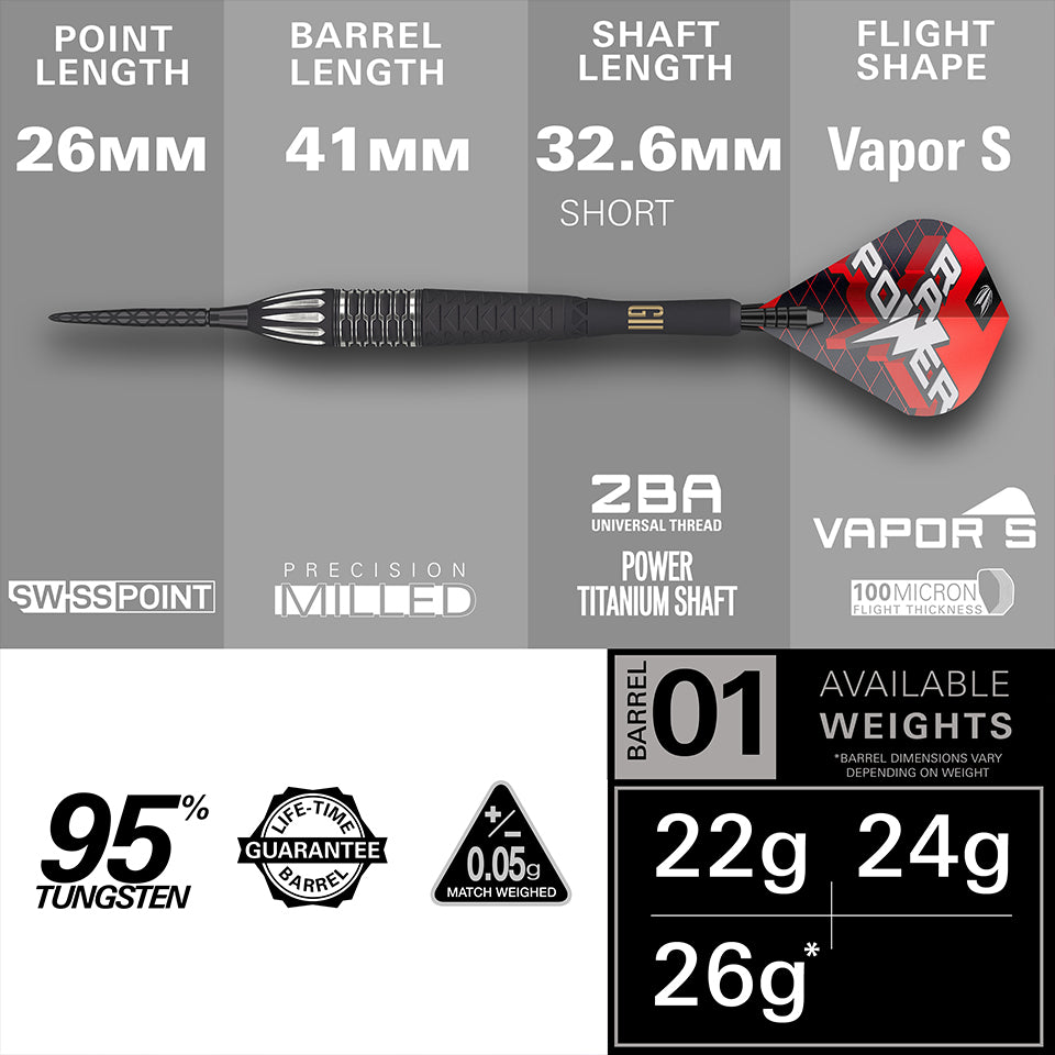 Target Phil Taylor Raw Power G11 Swiss Point Steel Tip Darts - 24gm