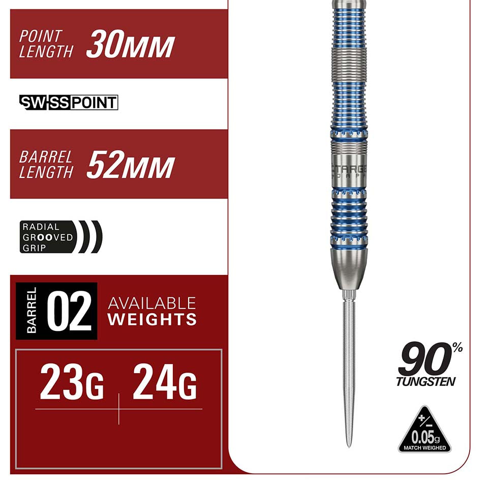 Target Prime Series Mizu 02 Swiss Point Steel Tip Darts - 23gm