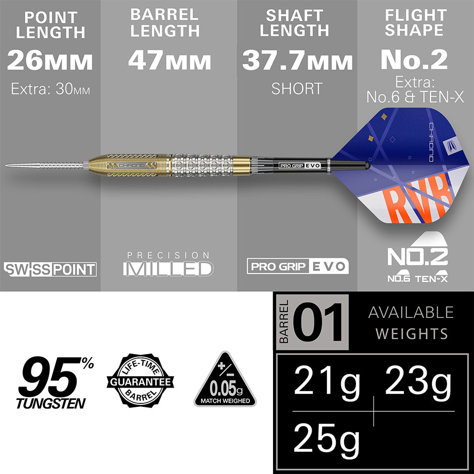 Target Raymond Van Barneveld Chrono Swiss Point Steel Tip Darts - 25gm