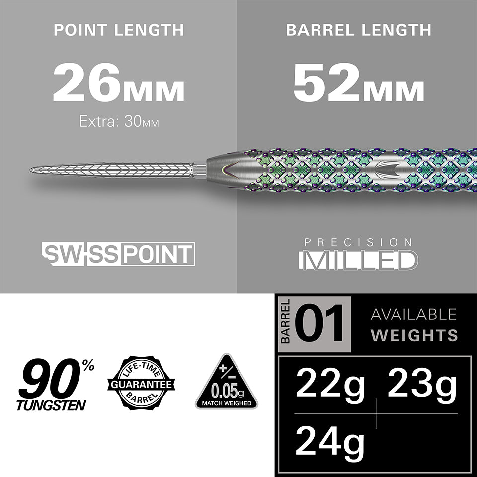 Target Rove 01 Swiss Point Steel Tip Darts - 24gm