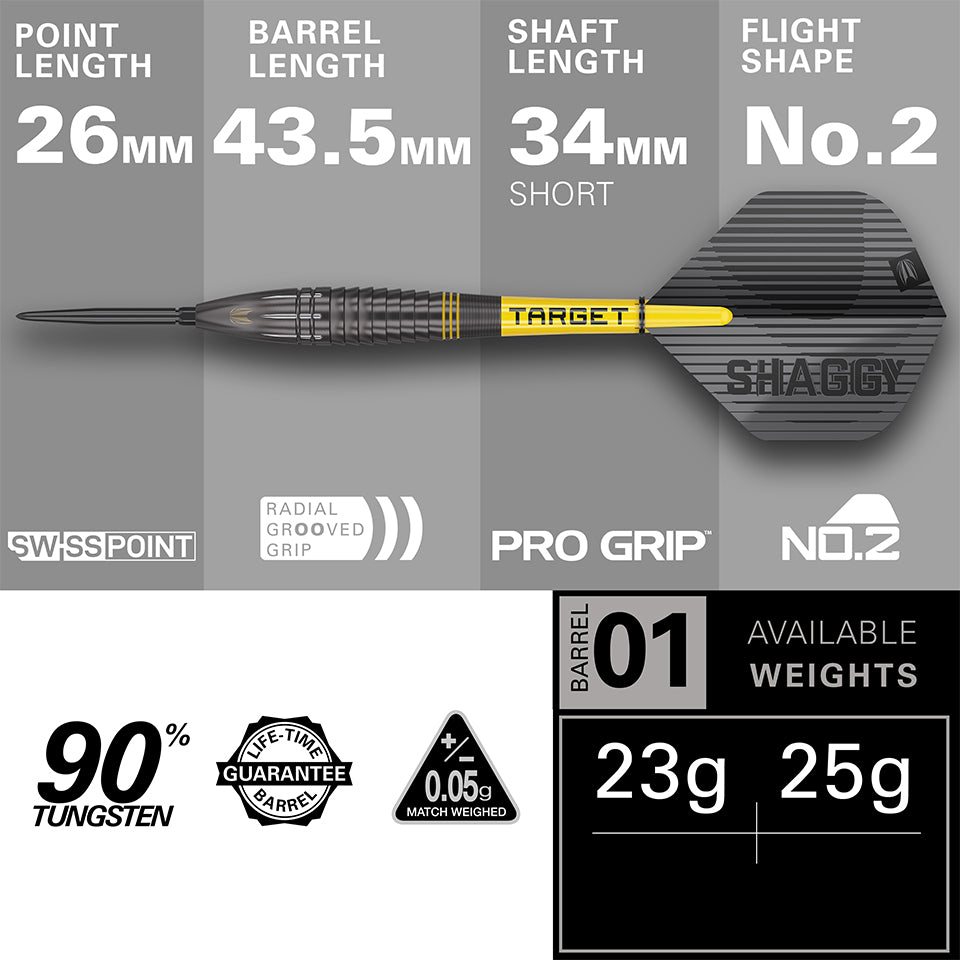 Target Scott Williams Black Swiss Point Steel Tip Darts - 23gm