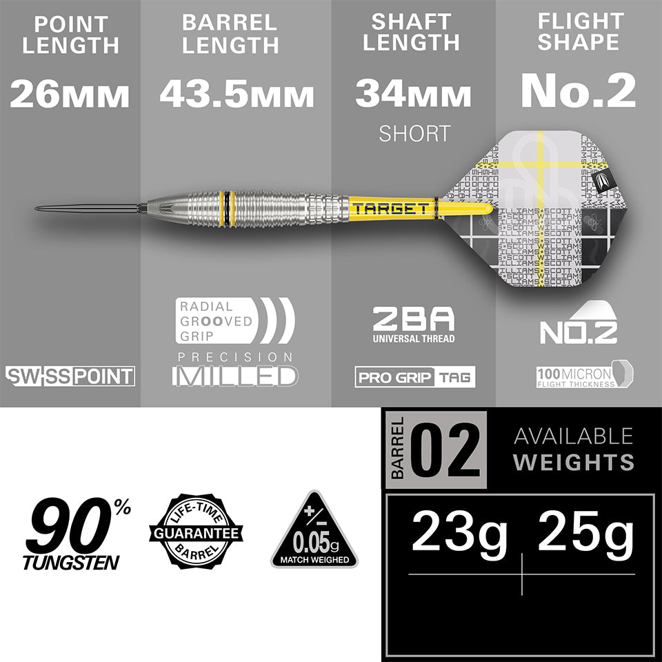 Target Scott Williams G2 Swiss Point Steel Tip Darts - 23gm