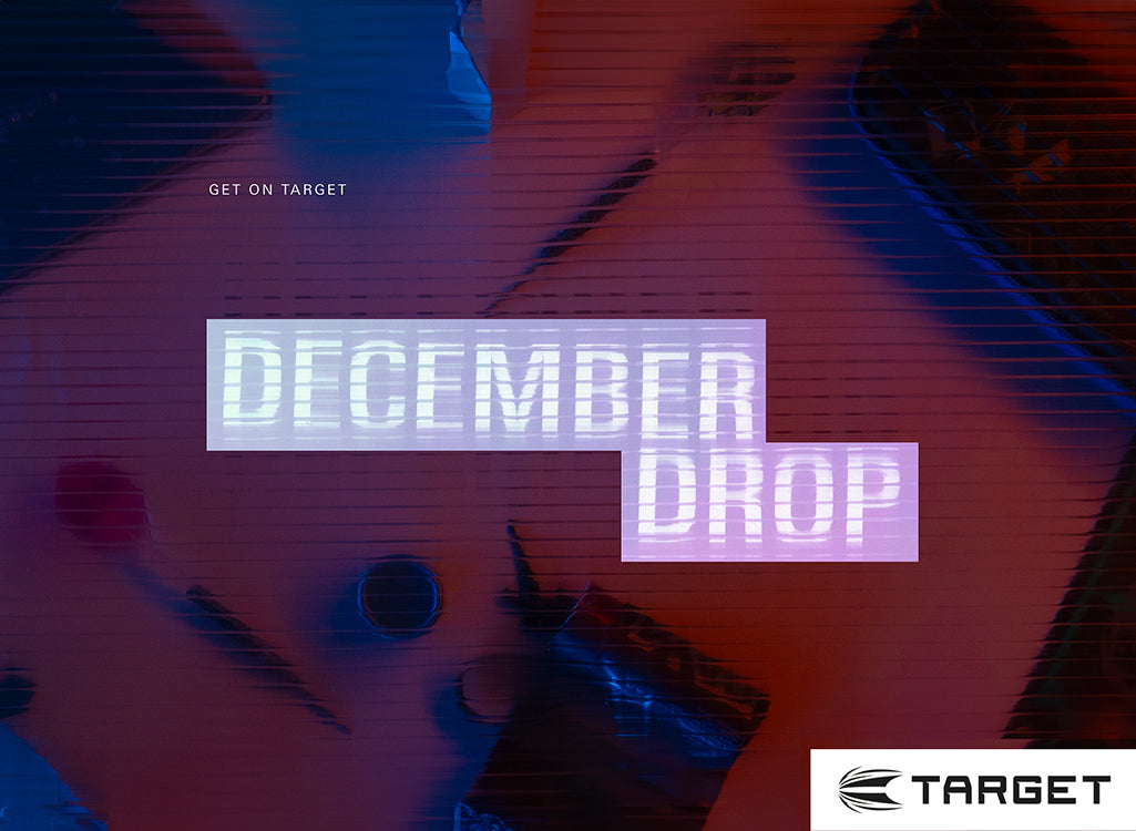 Promotional graphic with 'December Drop' text and Target logo on a dark background