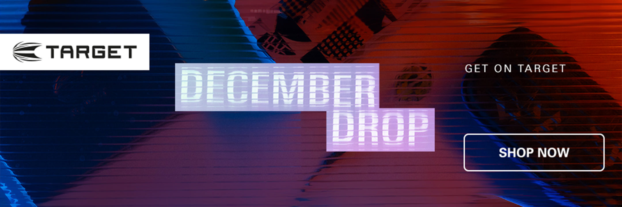 Promotional banner for Target's December Drop event with a blue and purple color scheme.