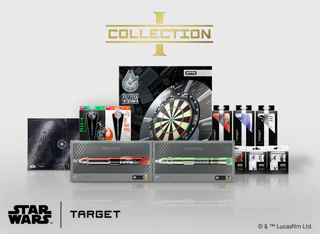 Collection of Star Wars-themed darts and packaging on a light gray background with 'Target' branding.