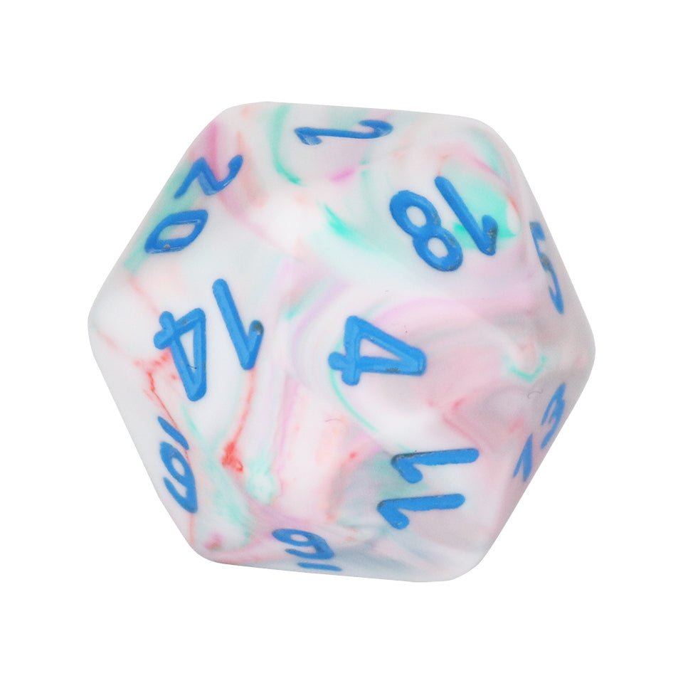 20mm Square Corner D20 Dice - Pop Art With Blue Numbers