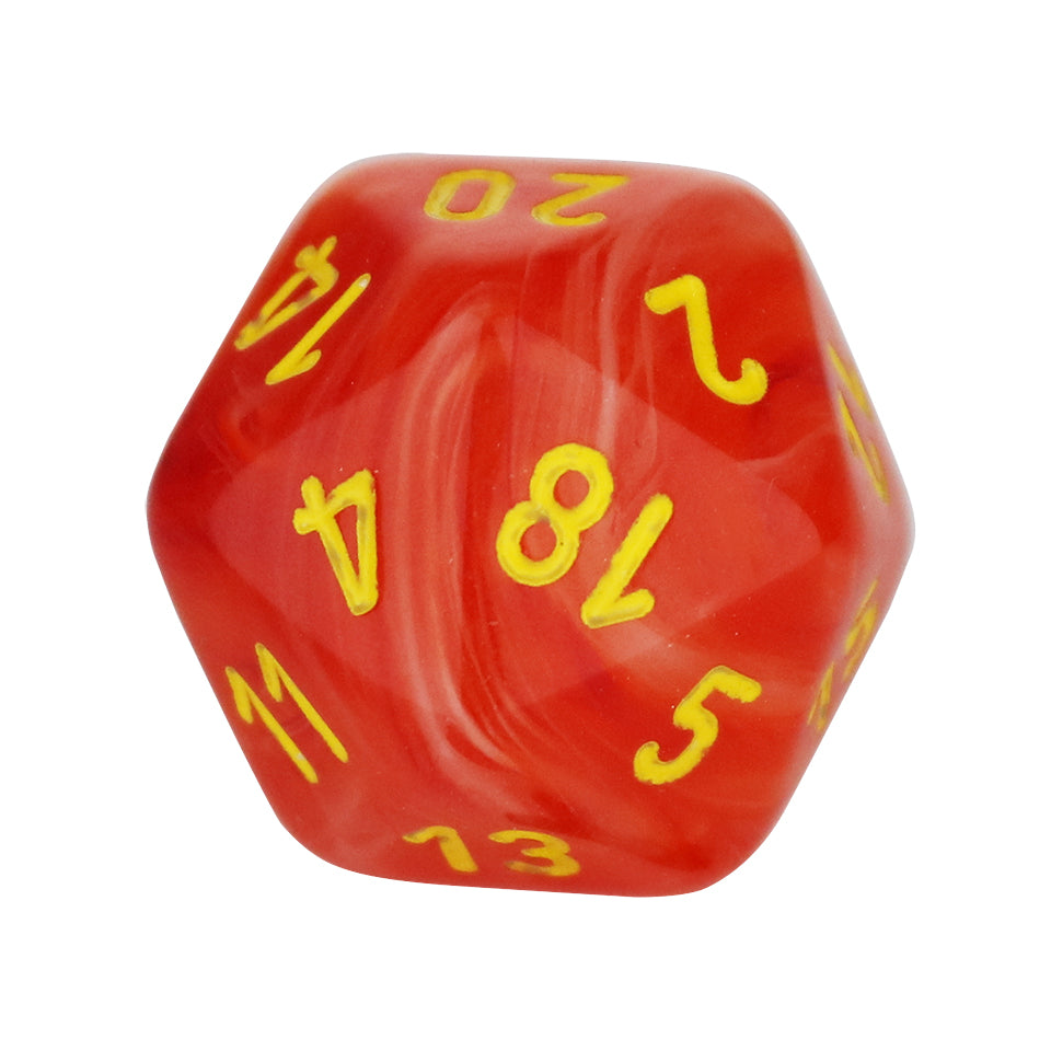 20mm Square Corner D20 Dice - Orange With Yellow Numbers