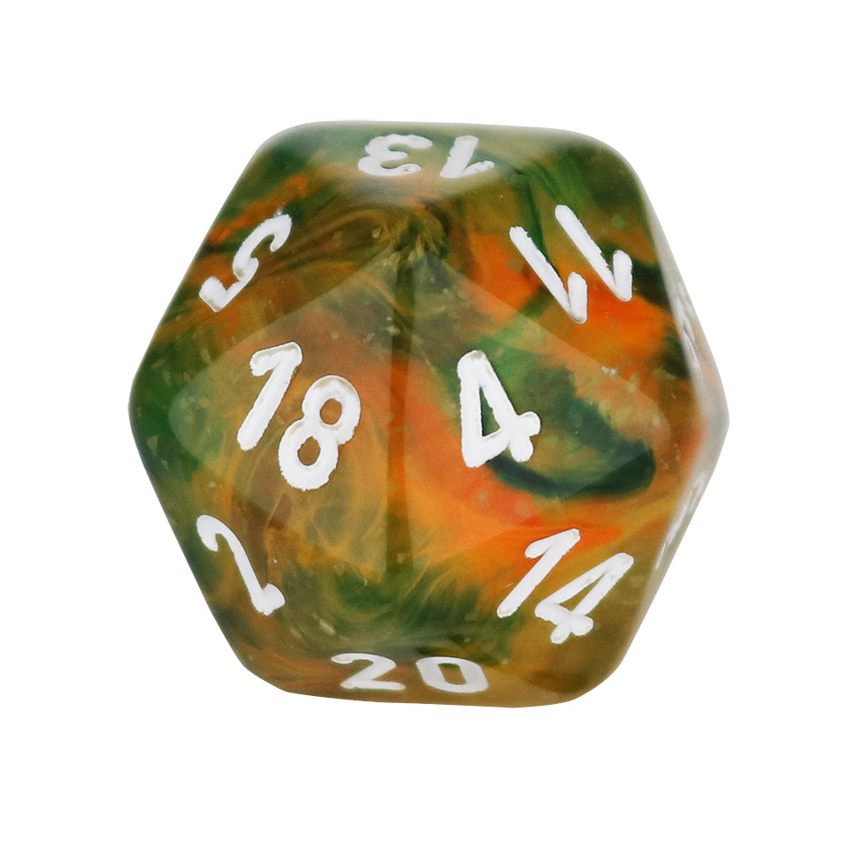 20mm Square Corner D20 Glow In The Dark Dice - Spring With White Numbers