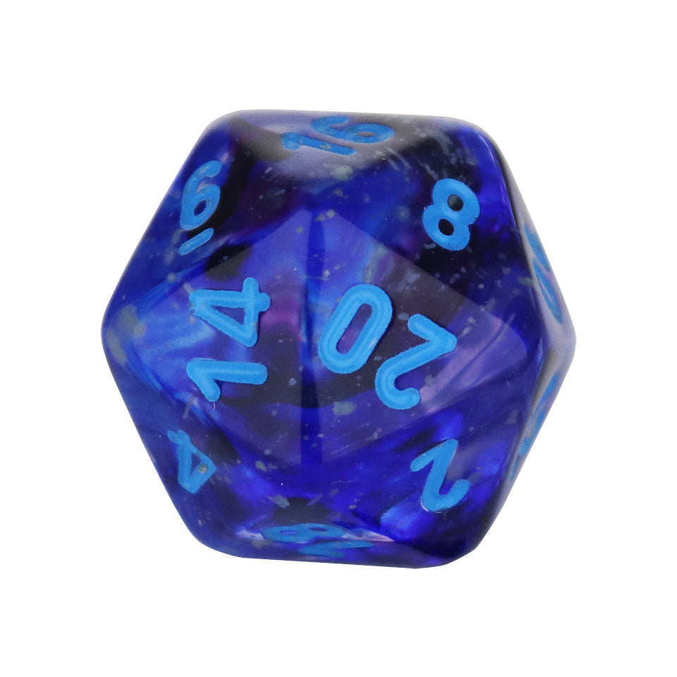 20mm Square Corner D20 Glow In The Dark Dice - Nocturnal With Blue Numbers